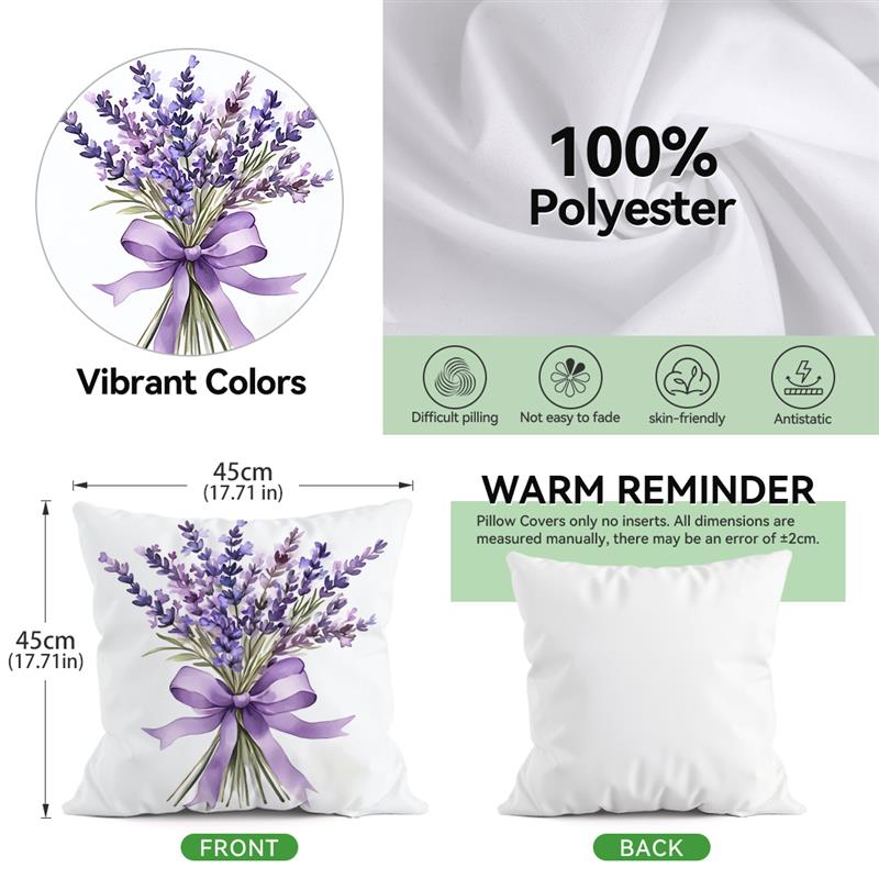 Watercolor Lavender Cushion Pillowcase Printed Polyester 45X45Cm Throw Pillow Cover Decorative Sofa Cushion Pillowslip Decor