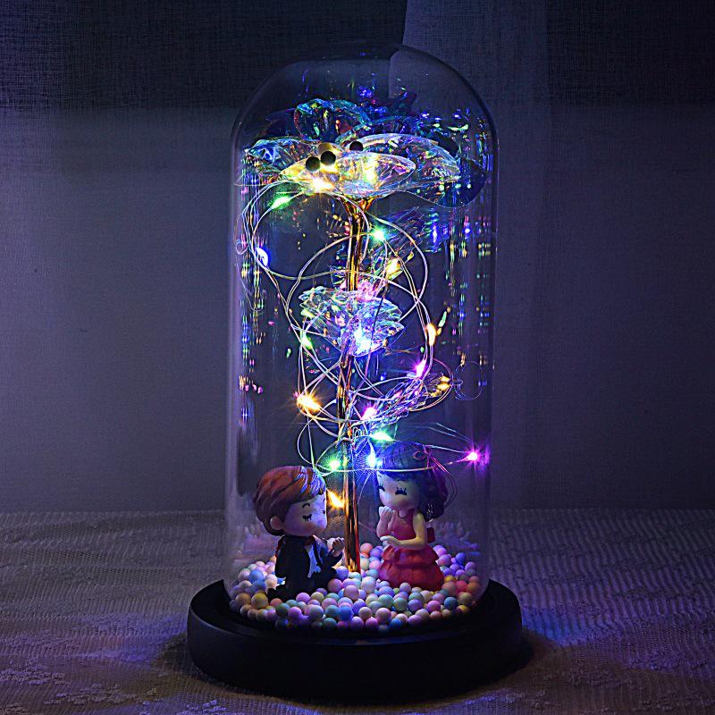 Everlasting Gold Foil Rose Glass Dome LED Light Valentine's Day Gift Ornament