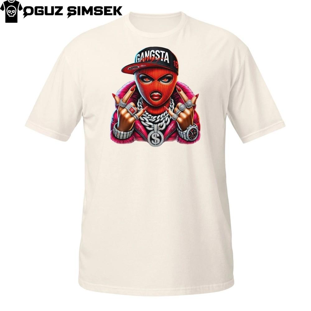 

Streetwear Queen Tee – Gangsta Girl in Red Balaclava with Hip Hop Bling 2XL