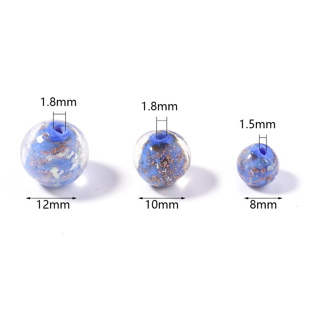 10pcs 8/10/12mm Lampwork Beads Colorful Golden Sand Glass Round Loose Beads For Jewelry Making DIY Bracelet Earrings Accessories