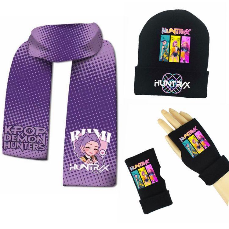 

KPOP Охота на ведьм Групповой шарф, Зимняя шапка, Набор перчаток, Детский двухсторонний флисовый теплый шарф, Холодостойкая шапка Set F