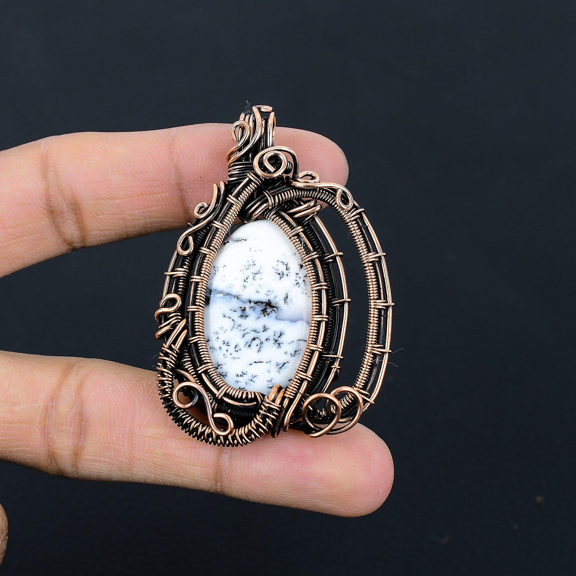 

Dendrite Opal 999 Copper Wire Wrapped Pendant, Handmade Gemstone Jewelry Pendant Gift For Birthday 2.55 Inches