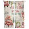 Christmas Poinsettia Vintage Stamp Truck Window Tulle Curtains For Living Room Kitchen Christmas Home Decor Sheer Voile Curtains