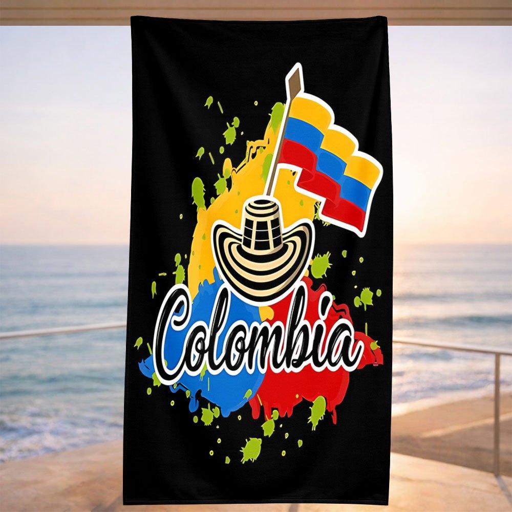 1PC Trendy Colombia Flag Mexican Hat Beach Towel, Ideal for Fitness Sports Beach Outdoor Swimming Summer Daily Use