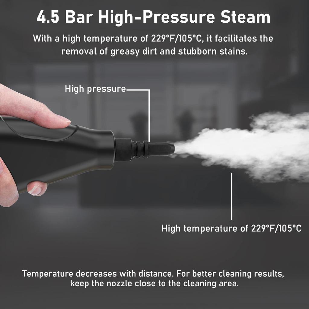 2500W Handheld Steam Cleaner with 4.5 bar pressure–1200ml water tank, 6 adjustable settings for cars, air conditioning units, floors, and kitchens