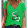 Fashion Spring  Love Print Blouses Short Sleeved V-Neck T Shirts Casual