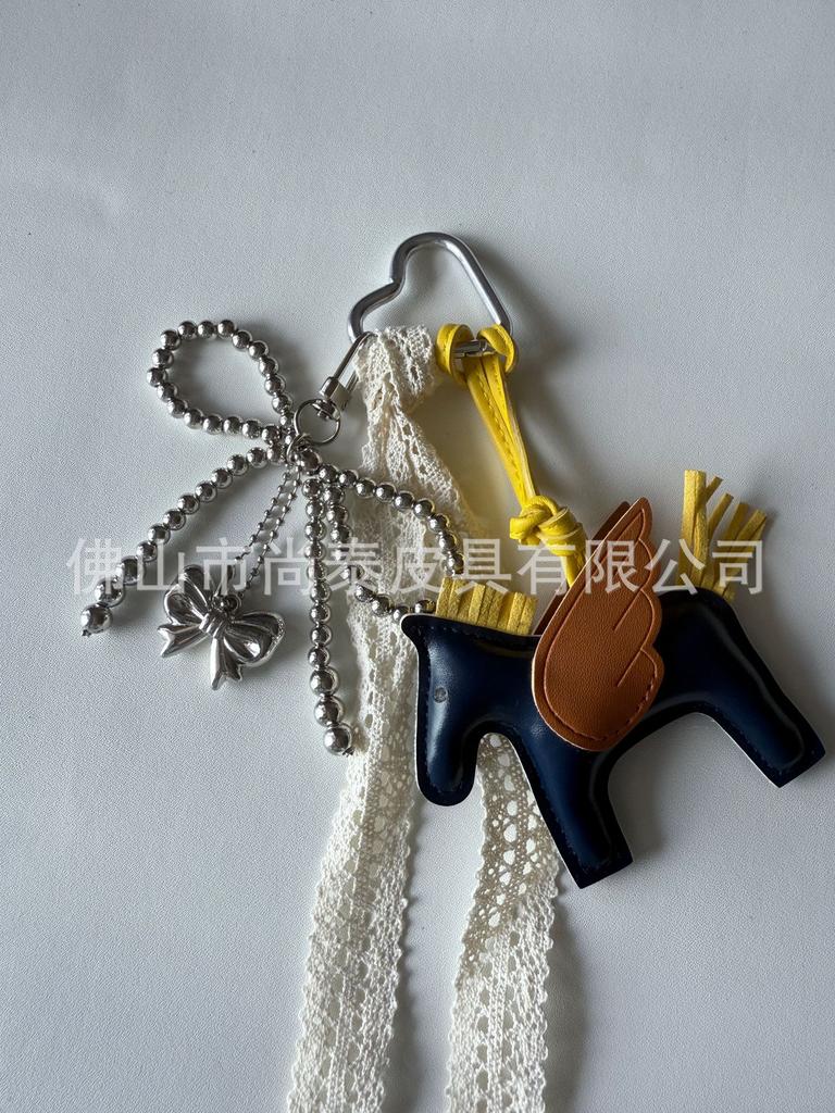 Angel Pegasus Pendant PU Leather Bag Pendant Key Bow Tassel Accessories Cute Cartoon Pendant