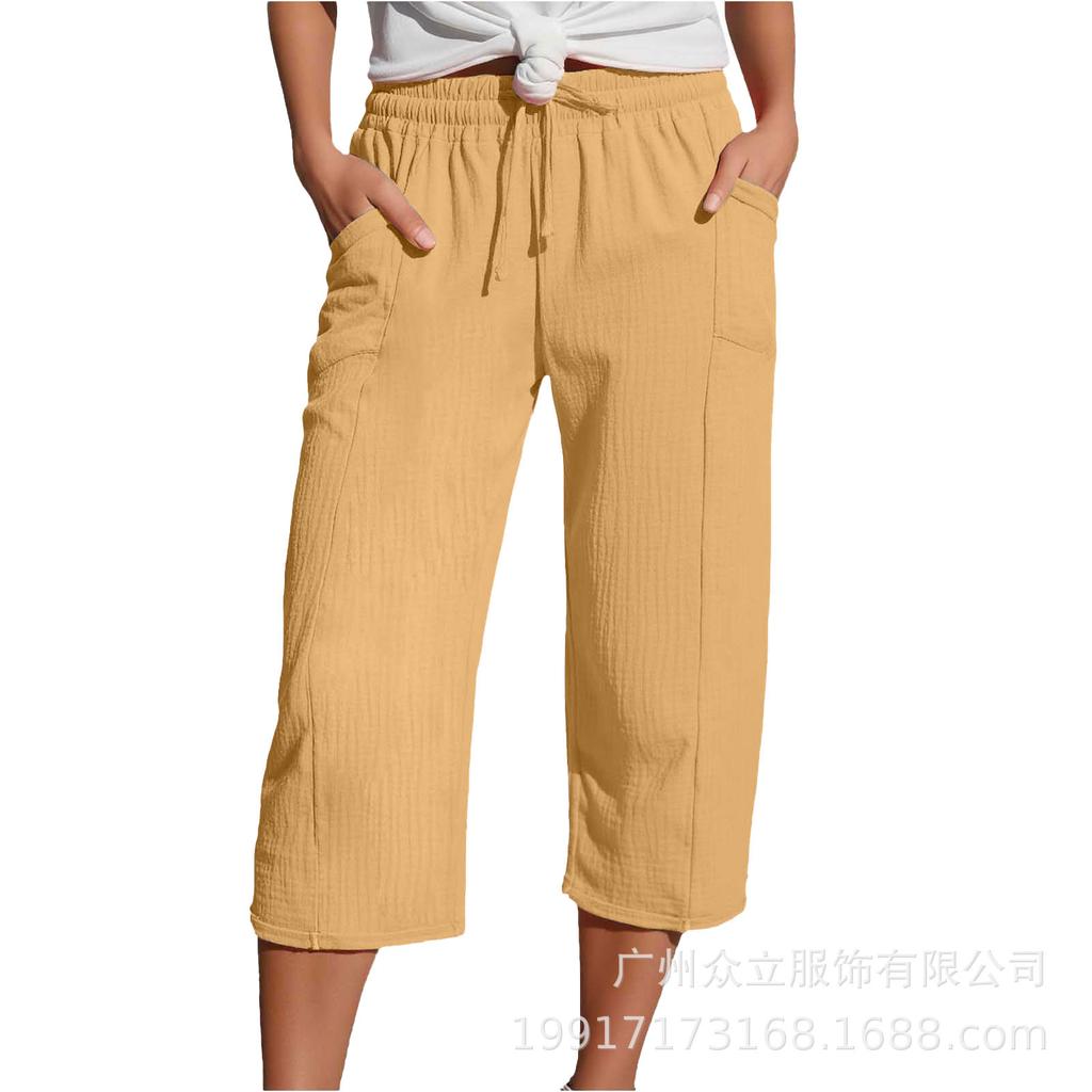 Women's Elastic Waist Cropped Pants In Multiple Colors