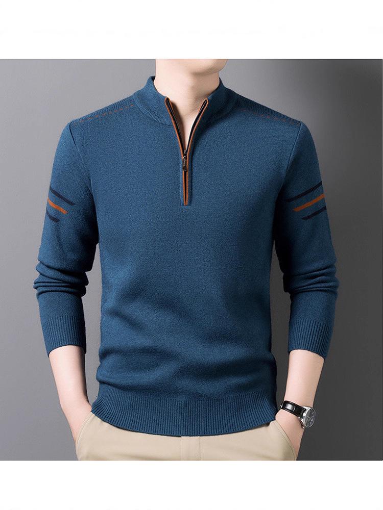 2025 Men's Autumn/Winter Knit Sweater: Half-High Collar, Zipper, Loose Fit, Long Sleeve Pullover