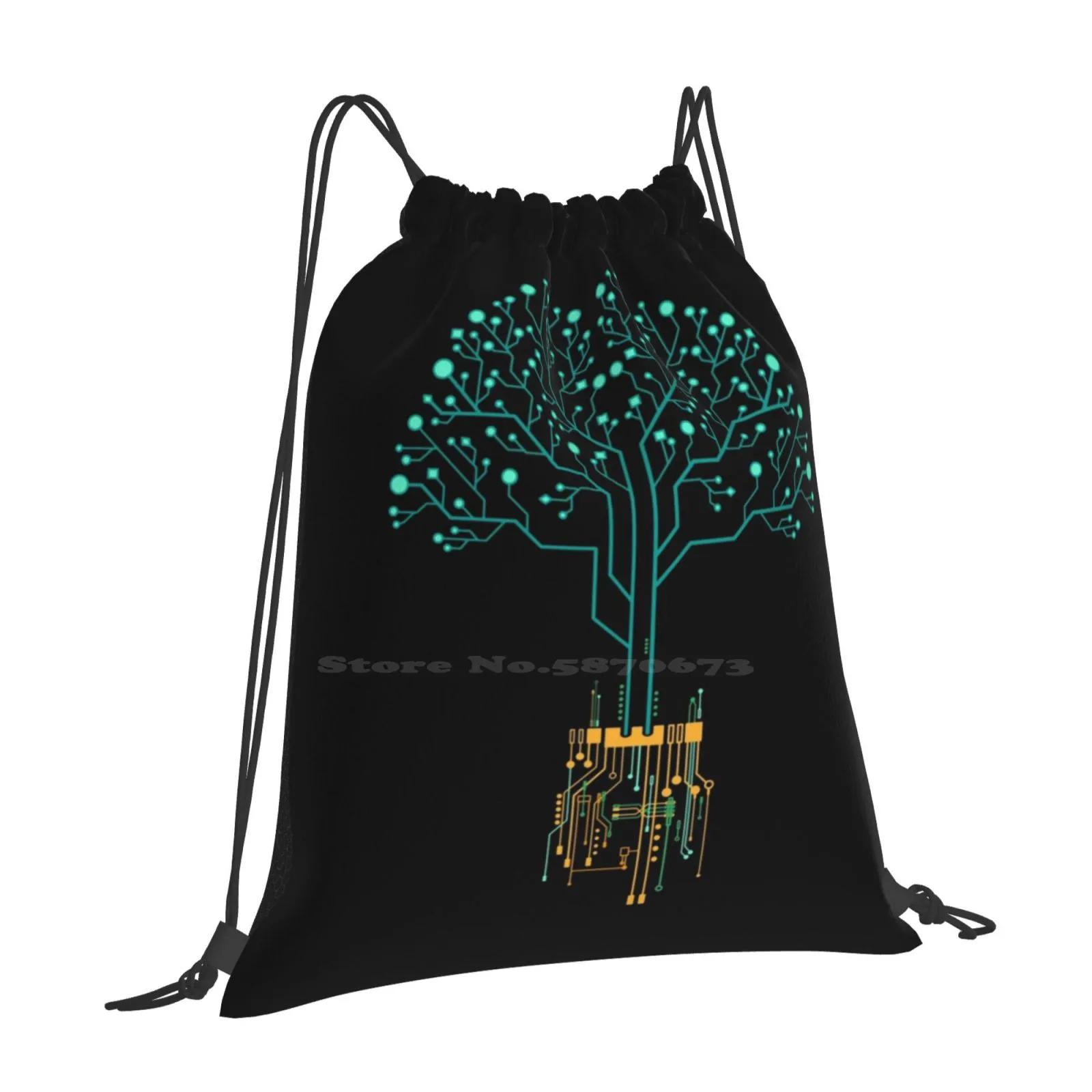 Tech Tree Pattern Design Bagpack School Bags Nature Wild Technology Life Micro Chip Hardware Software Connections Think Data OneSize