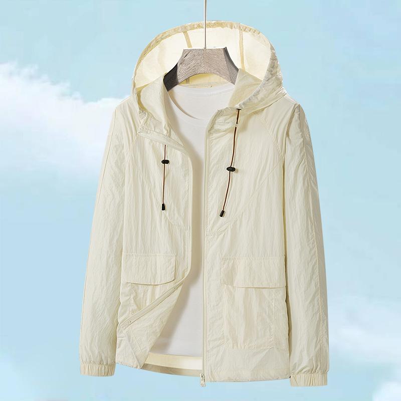 

Upf 50+ Unisex Light Breathable Outdoor Waterproof Coat Sun Uv Quick Dry Protectionacket Hooded Soft Jackets 3XL бежевий