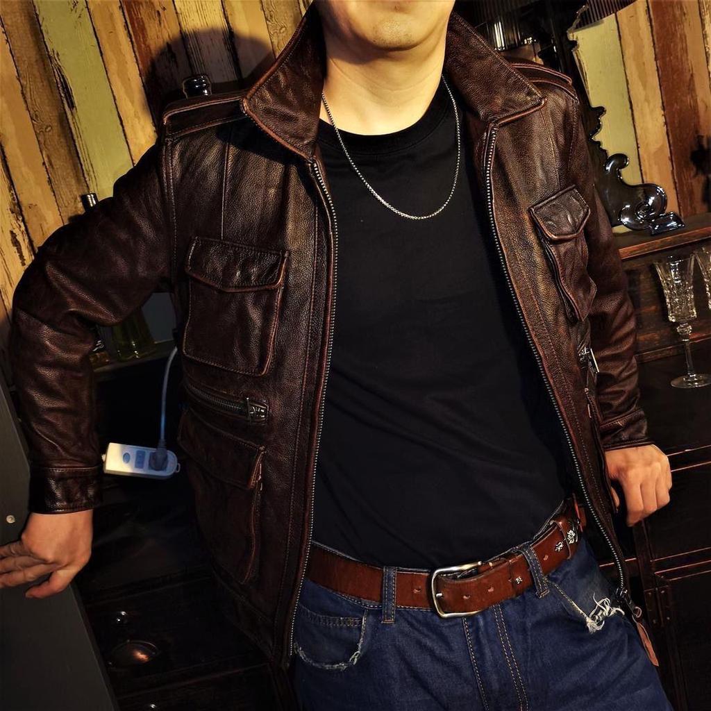 Męska skórzana kurtka motocyklowa w stylu retro chińskim