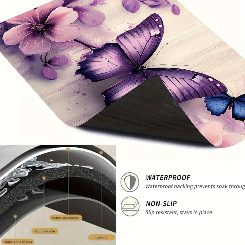1 Stück Gummi-Abtropfmatte mit lila Schmetterlingsdruck für Café, Restaurant, Küche, Teppich, Tischgeschirr, Kieselgur-Tischmatte, Haustiermatte, Kaffeegeschirr