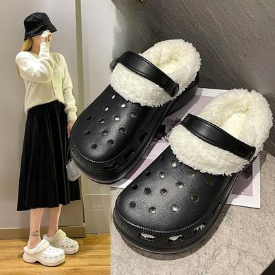 Casual Thick Bottom Elevated Increase Anti-slip Baotou Cotton Slippers 2024 New Fashion Simple All-match Womens Shoes Wintertime
