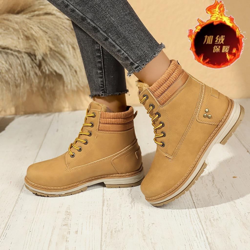 New Velvet Women's Martin Boots British Casual Large Size Flat-bottomed Warm Short Boots Non-slip Women's Shoes