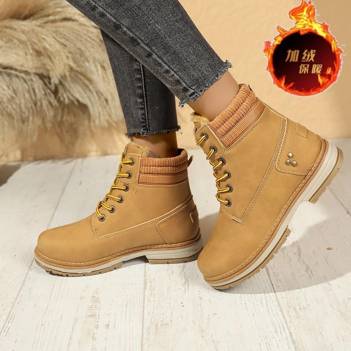 

New velvet women s Martin boots British casual large size flat-bottomed warm short boots non-slip women s shoes 36