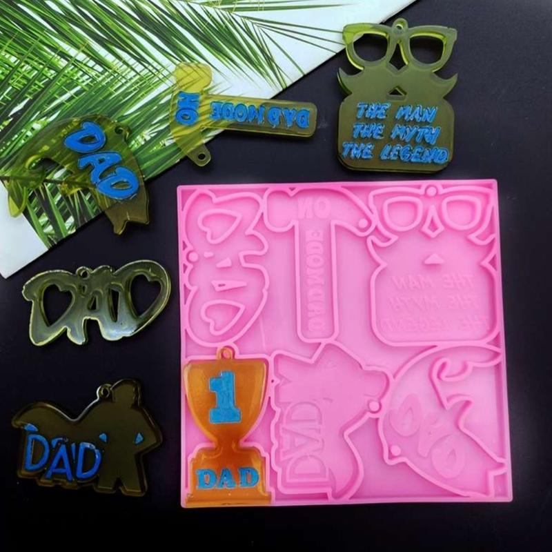 Silicone Pendant Mold for Father's Day Keychains Flexible Keychain Pendant Silicone Mold for Jewelry Studios Crafting
