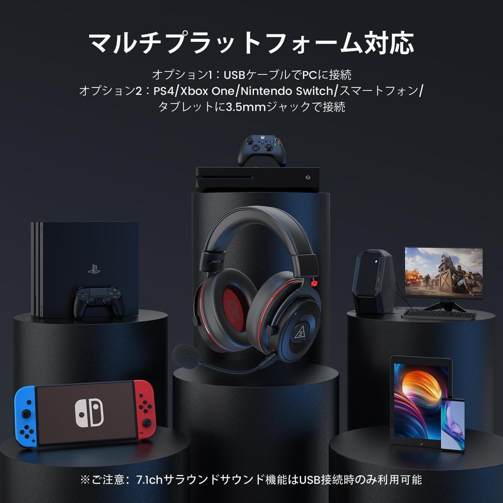 EKSA Gaming Wired with Channel Surround Detachable RGB 50mm Noise High Sound Plug Compatible with and Headset, Microphone, 7.1 Sound, 3.5mm/USB