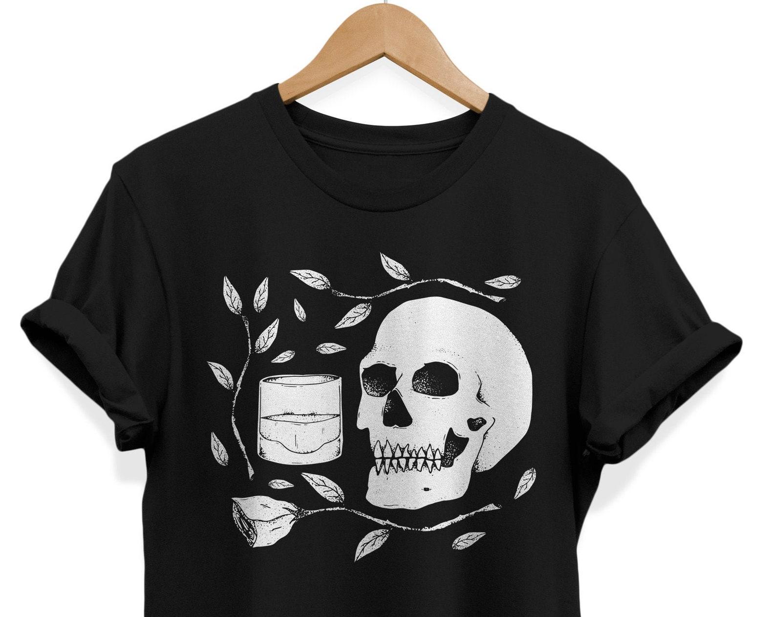 Skull Roses Graphic T-Shirt, Goth Clothing 4XL