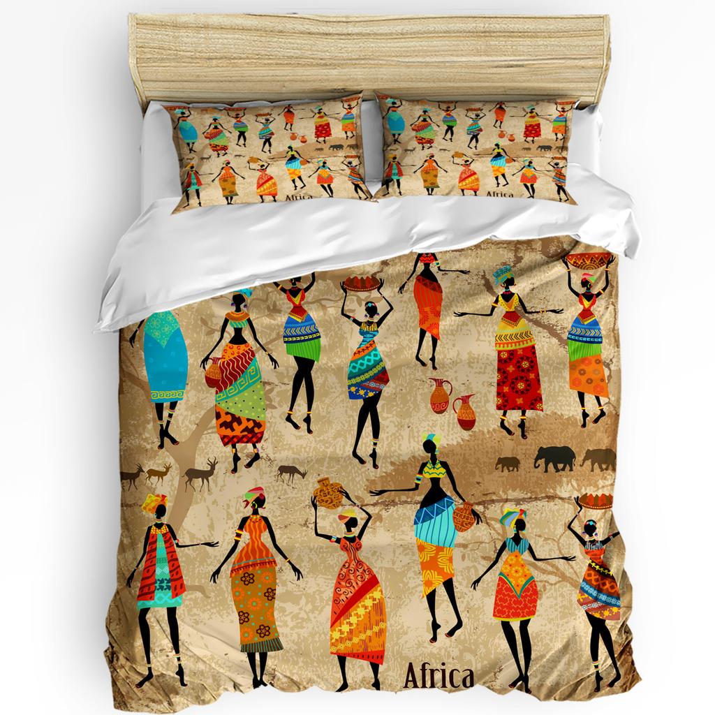 African Woman Dance Ethnic Culture Vase 3pcs Bedding Set For Bedroom Double Bed Home Textile Duvet Cover Quilt Cover Pillowcase