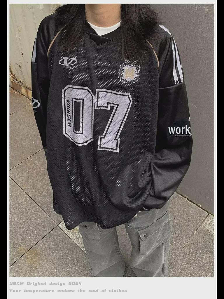 Pánský volný hiphopový graffiti síťovaný top s dlouhým rukávem