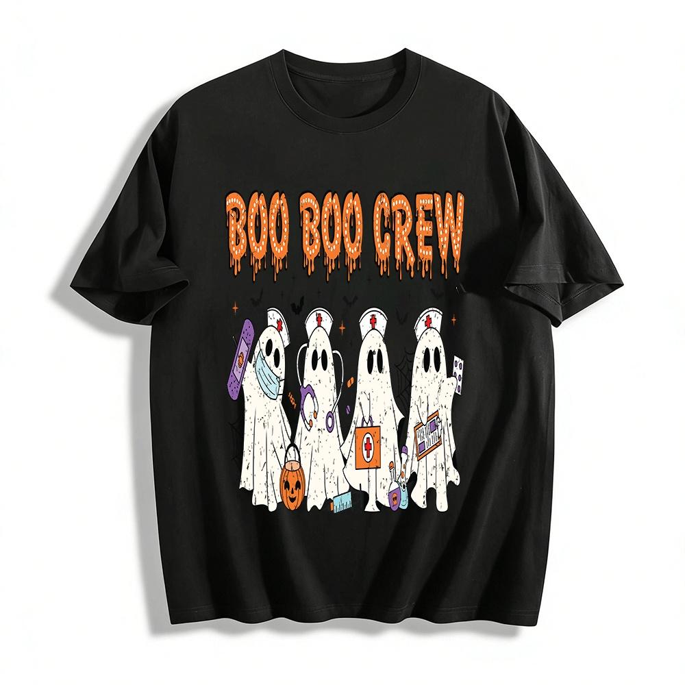 Halloween Boo Boo Crew Nurse Ghost Print Casual Top Pure cotton T-shirt XXS