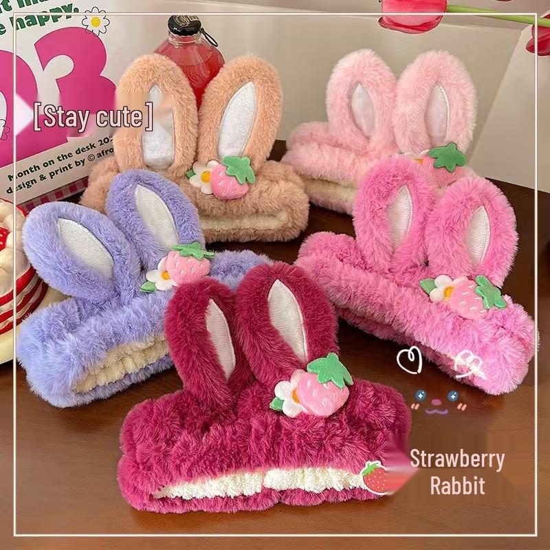 Strawberry Bear Plush Headband - Non-slip Cute Cartoon Hair Clip for Girls
