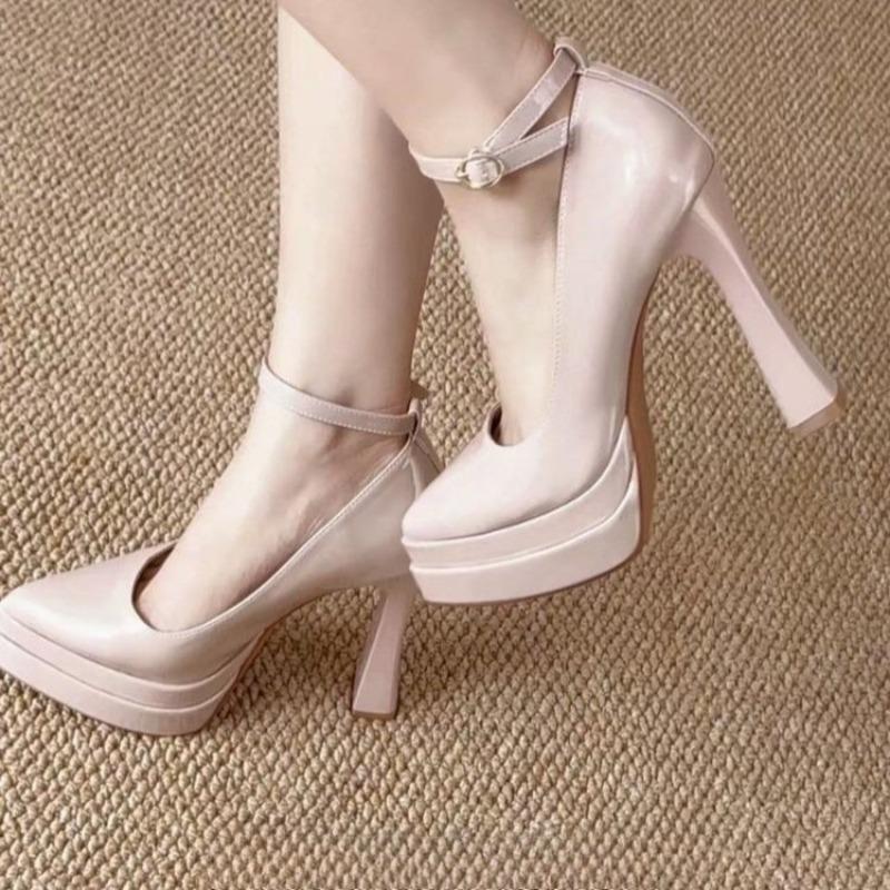 Fashion New Patent Leather One-Line Platform Mary Jane Shoes New Super High Heel Non-Tired Feet Block Heel High Heels