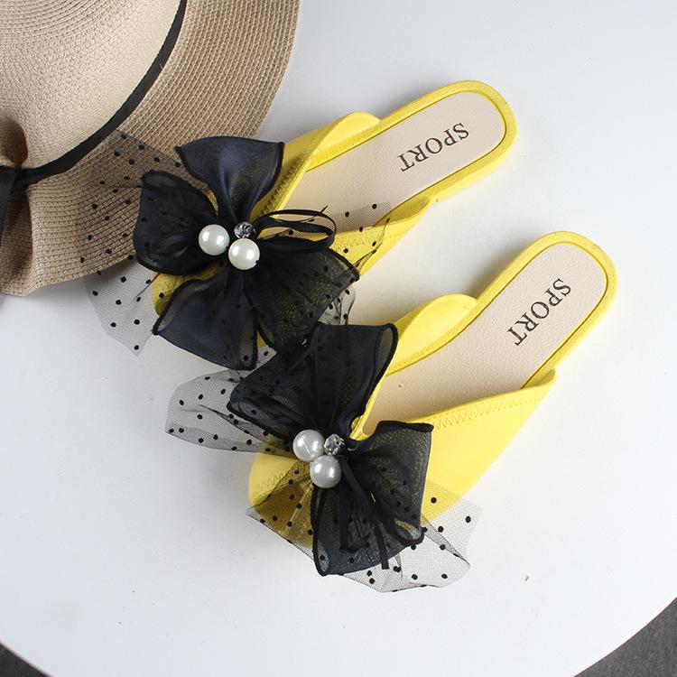 Yuzhihao Women's Polka Dot Bow Mesh Closed-Toe Summer Sandals