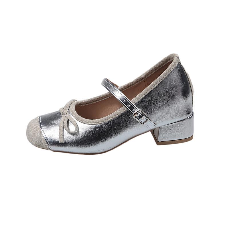 

Silver bag head fashion women s shoes outer wear 2025 new summer height increase bow with skirt one pedal single shoes 35