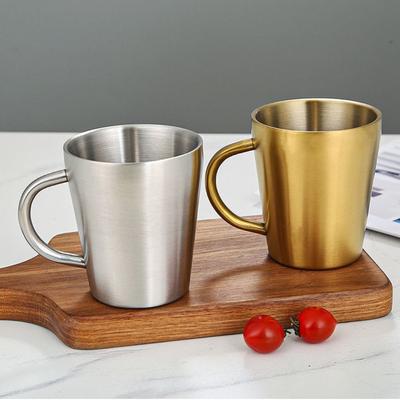 Κούπα Νερού Διπλού Τοιχώματος 300ml Με Χερούλι Ανοξείδωτο Ατσάλι 304 Οικιακή Τραπεζαρία Ποτήρια Ποτήρια Μπύρας Κουζίνα Χρυσό Ασημί Κούπες Καφέ