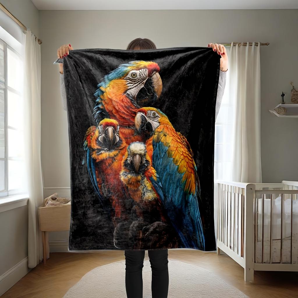 Pattern of the family of macaws Flannel printed blanket suitable for all seasons suitable for living room office sofa and travel
