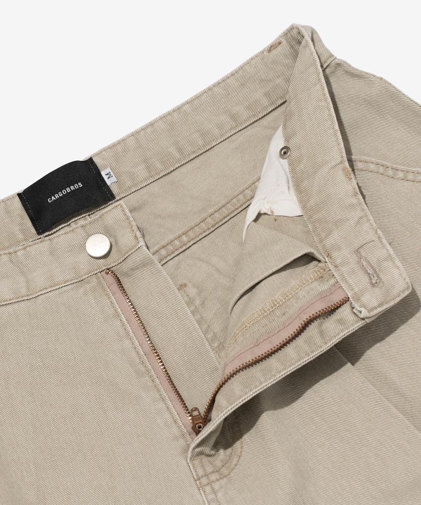 CARGOBROS Cotton Wide Curved Half Denim Pants (Beige)