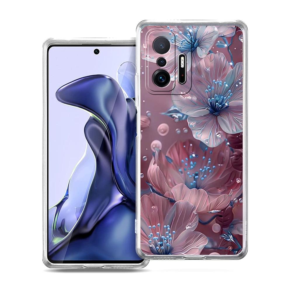 Transparent Phone Case for Xiaomi Mi 15,14,13,12,11,Ultra,13T,12T,Poco,X3,NFC,F3,F6,Pro,Lite Soft TPU Shell Cute White Lotus Bag