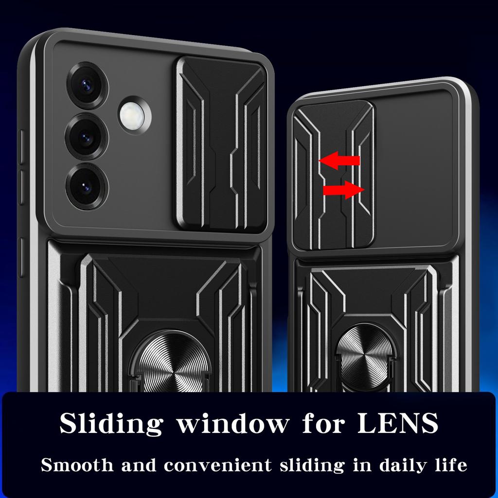 For Samsung Galaxy S25+ Case PC+TPU Kickstand Phone Back Cover with Camera Slider