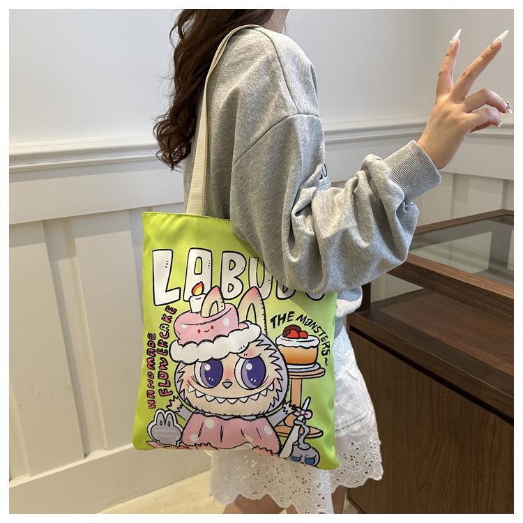 New Labubu Shoulder Eco-friendly Bag Canvas Bag Casual Shoulder Bag Shopping Bag Internet Famous Bag Cartoon