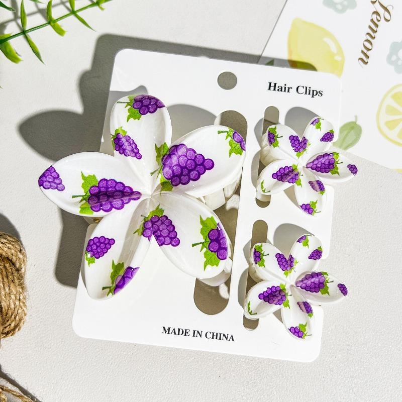 Printed Flower Clip Set High-end Seaside Vacation Flower Hair Clip Shark Clip Hair Accessory