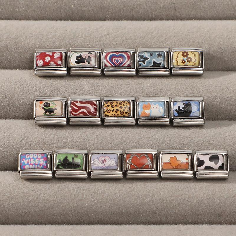 New Creative Design Leopard Heart Flowers Star Ball Cat Italian Charm Links Fit 9mm Stainless Steel Bracelet DIY Making Jewelry