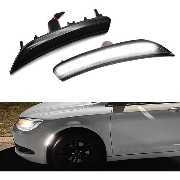 For 2015 2016 2017 Chrysler 200 Front Bumper side Marker Light White Led Smoked Lens 68206449A 68206450A