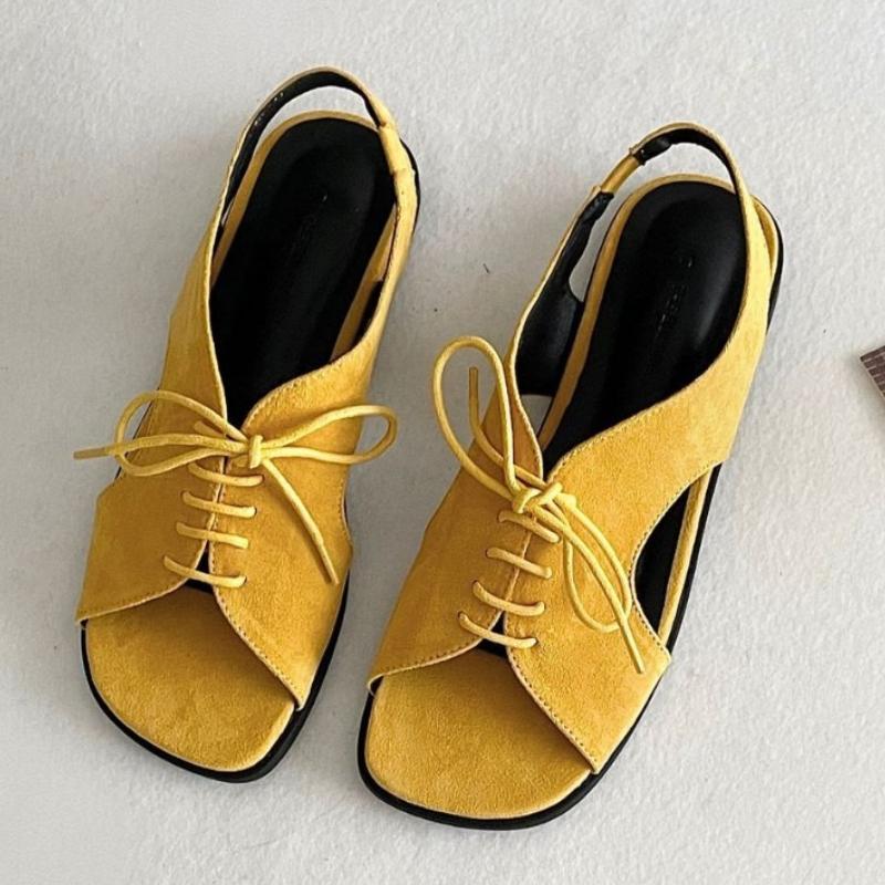 Fashion Fashion Square Toe Lace Up Flat Sandals Women High Quality Faux Suede Brand Designer Shoes Comfortable Soft Sole Sandalias Mujer