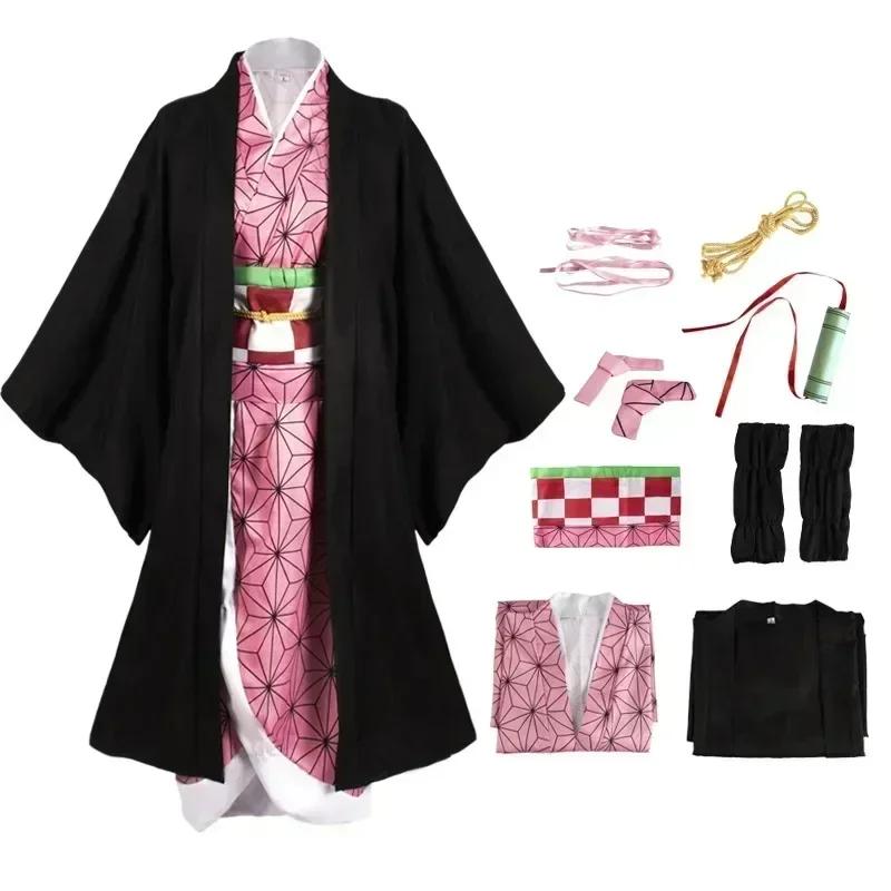 Anime Kimetsu No Yaiba Kamado Nezuko Cosplay Kostuum Kimono Cosplay Pruiken Haren Halloween Carnaval Vrouwen Outfit XXL pink