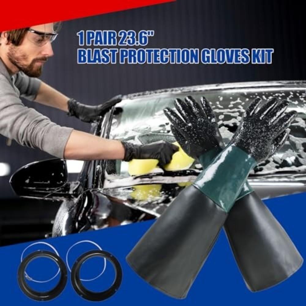 A Pair With Gloves Holder Rubber Sandblasting Gloves Safety Work Gloves  Blasting Operations