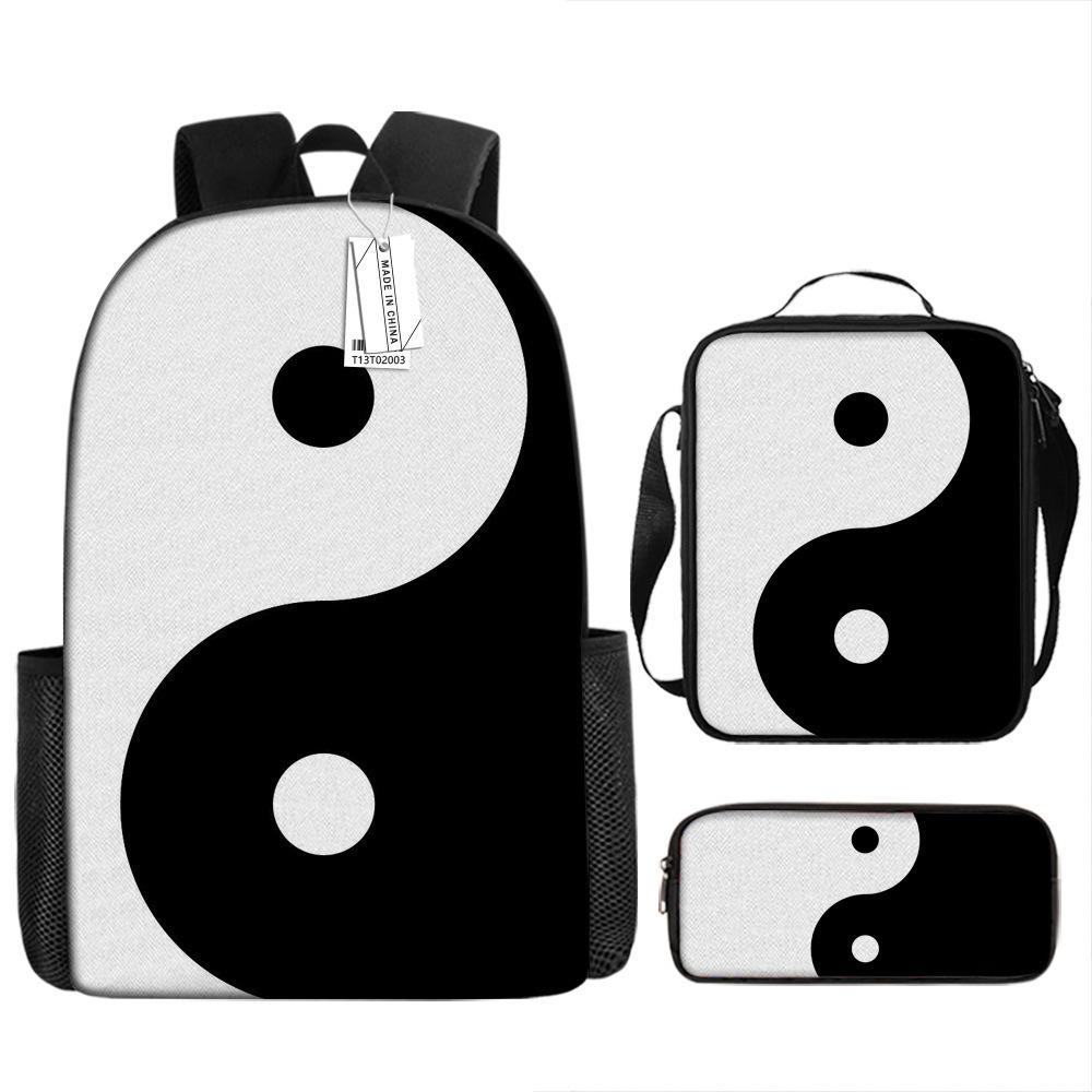Klassiek Populair Grappig Tai Chi Yin Yang 3D Geprint 3 stuks/Set leerling Schooltassen Laptop Dagrugzak Rugzak Lunchtas Etui