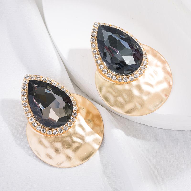 Women's Exaggerated Water Drop Shaped Colored Glass Crystal Earrings Simple Personalized Earrings