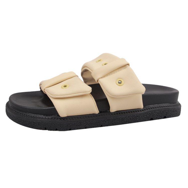 Fashion Beach Shoes Glitter Slides Slippers Women Summer Low Platform Pantofle Fashion Soft Rome Belt Buckle Slingback Sandals Slipper