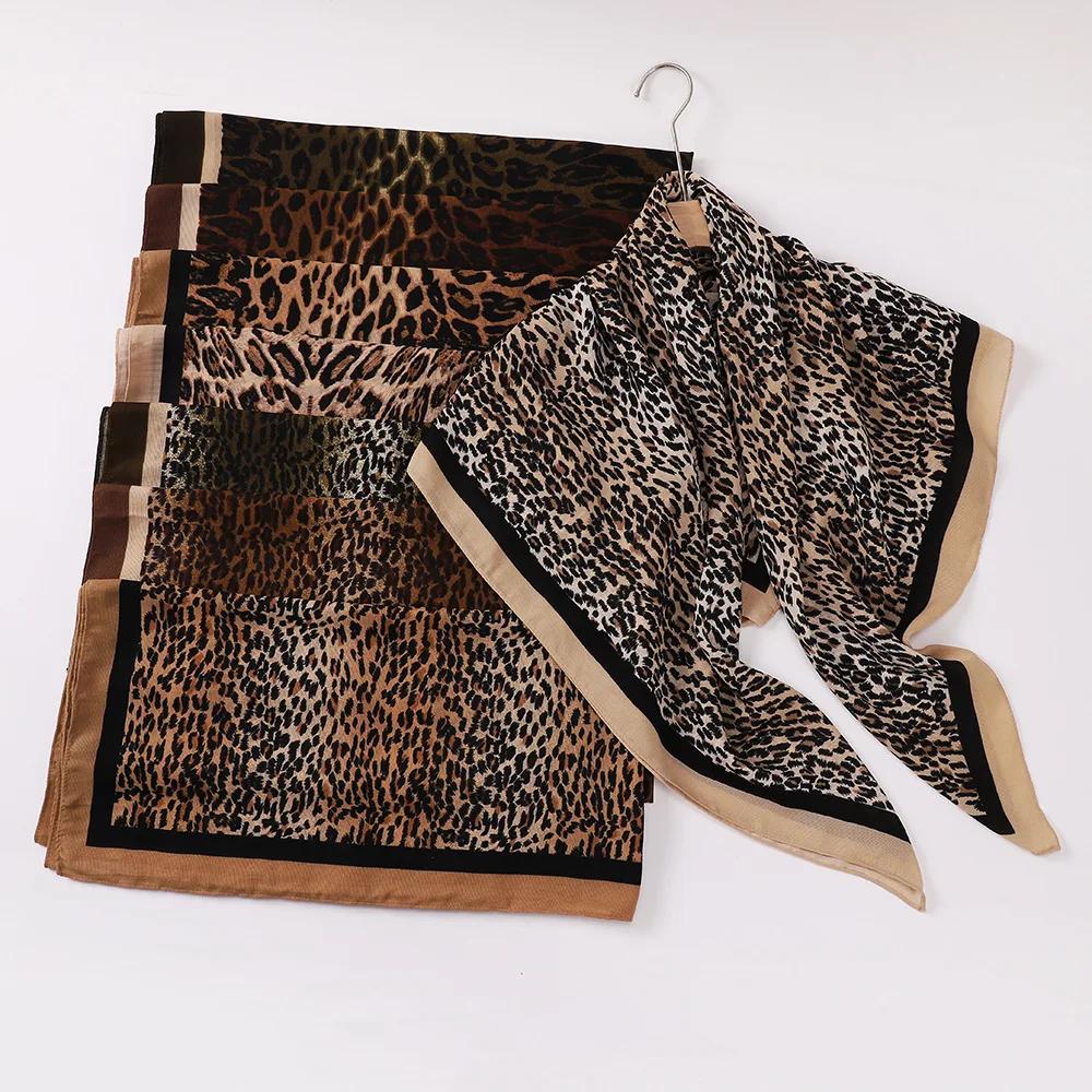 New Design Leopard Print Square Scarf Hijab Voile Large Shawl Hijabs For Women Muslim Fashion Scarf Headwraps Turban Ramadan