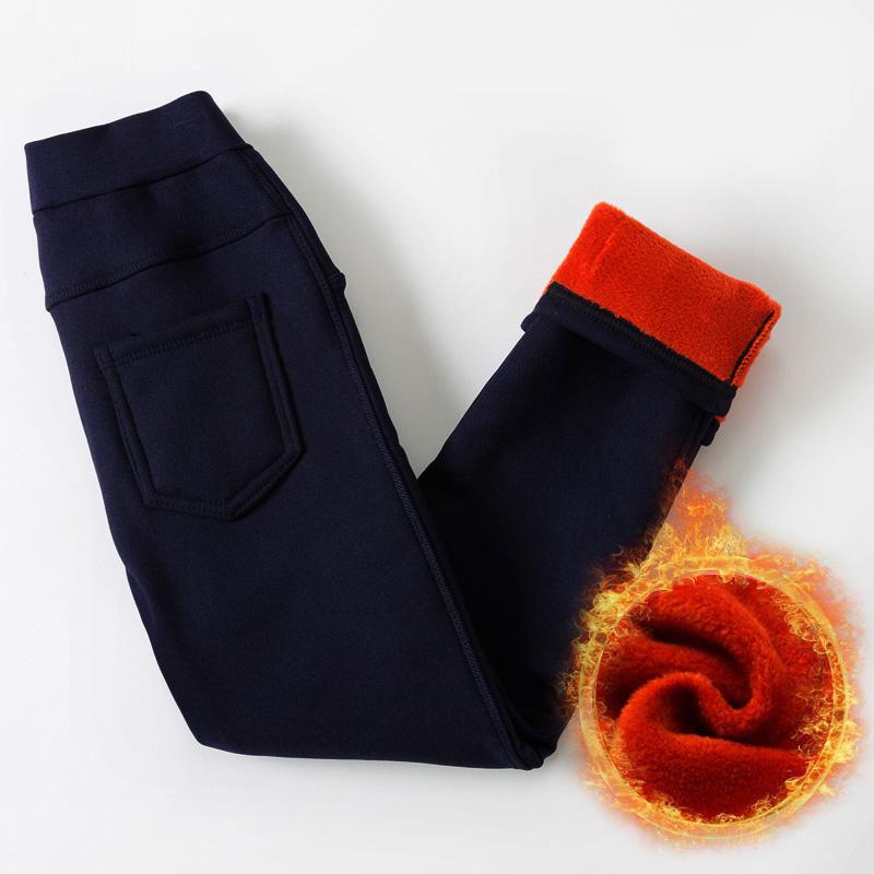 Girls Winter Children Plus Velvet Trousers Thick Warm Solid Color Pencil Pants
