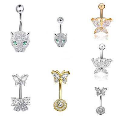 Europäischer & Amerikanischer Leopardenkopf Bauchnabelring mit Zirkonia-Schleife - Sexy Körperpiercing-Schmuck für Frauen