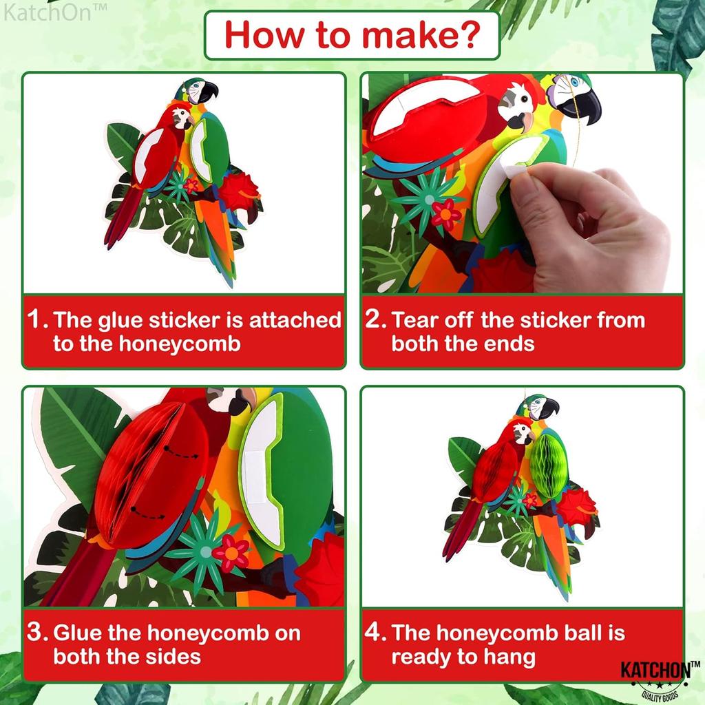 KatchOn, Large Tropical Birds Honeycomb Cutouts - 9x7.7 Inch | Paper Bird Decorations, Luau Party Decorations, Hawaiian Party Decorations, Rainforest