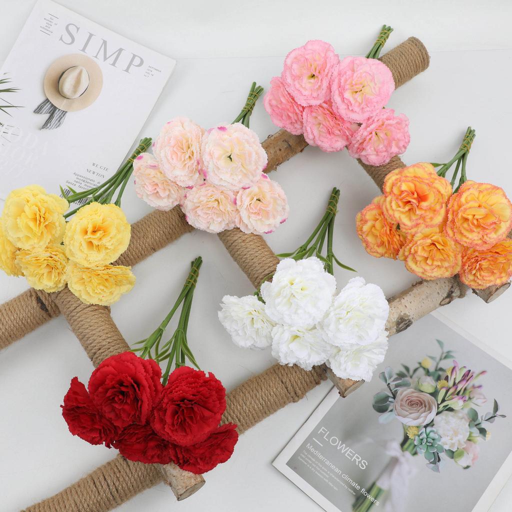 5Pc Moisturizing Latex Carnation Artificial Real Touch Silk Flower Mother's Day Bouquet Gift Wedding Home Party Decor Carnation